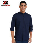 Men Solid Casual Button Down Stand Collar Shirt